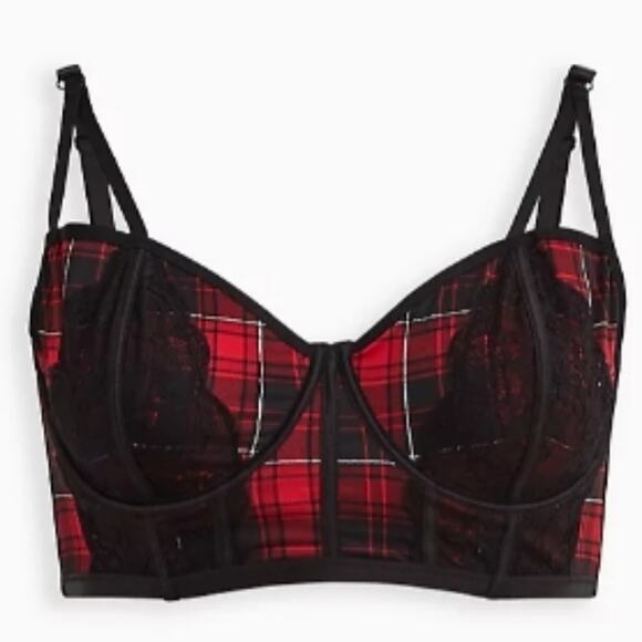 TORRID UNLINED LONGLINE STRAPPY BRALETTE - PLAID RED SIZE 1 - Picture 5 of 7